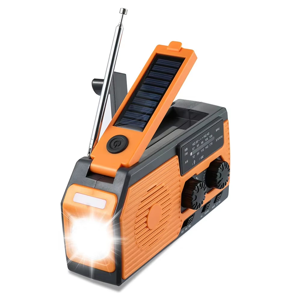 5000Mah Portable Radio Hand Crank Solar USB Charging AM/FM/WB NOAA Weather Radio Emergency LED Flashlight Power Bank for Outdoor