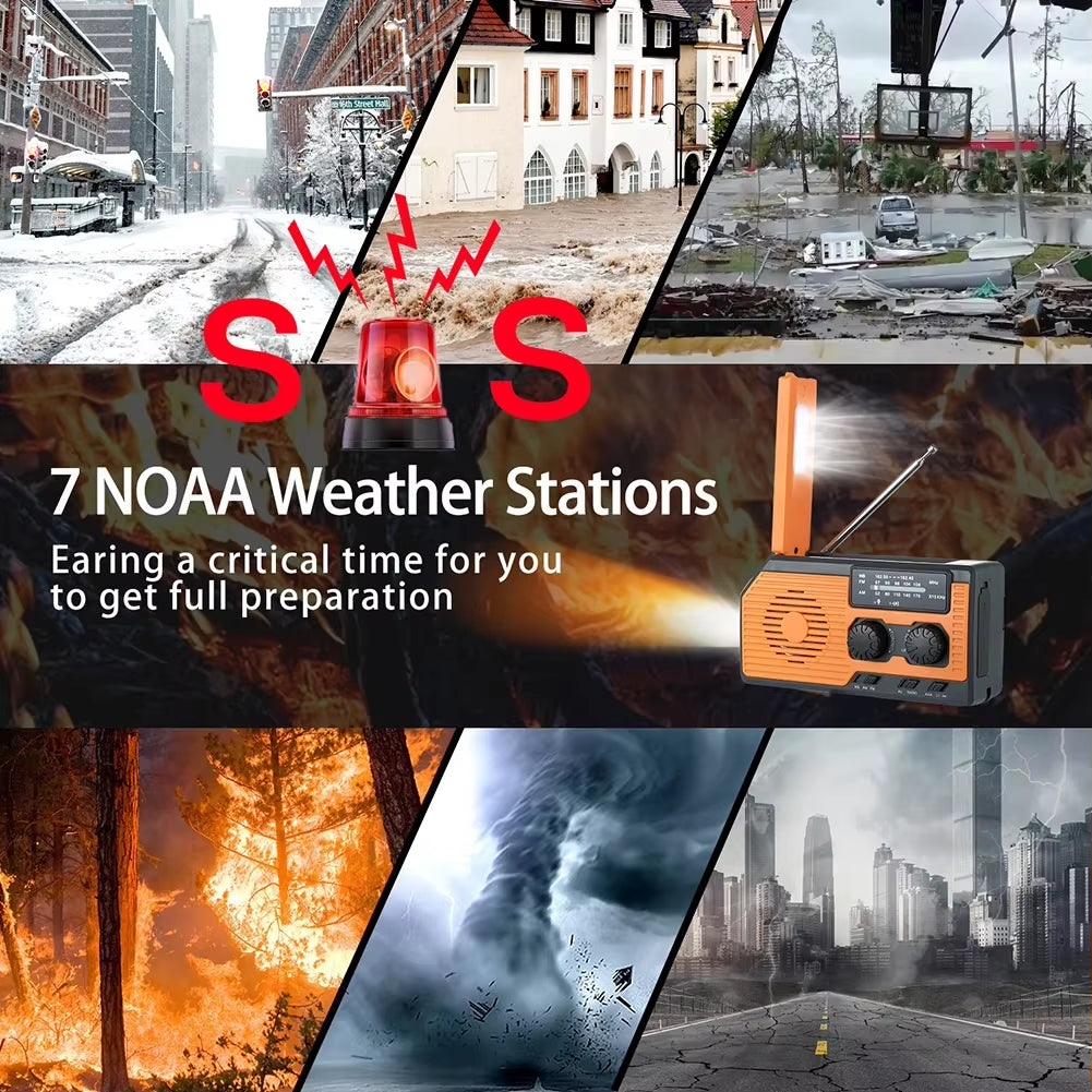 5000Mah Portable Radio Hand Crank Solar USB Charging AM/FM/WB NOAA Weather Radio Emergency LED Flashlight Power Bank for Outdoor