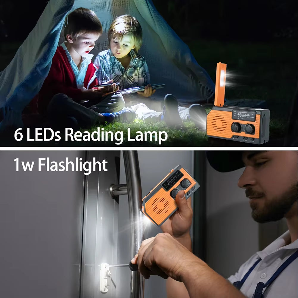 5000Mah Portable Radio Hand Crank Solar USB Charging AM/FM/WB NOAA Weather Radio Emergency LED Flashlight Power Bank for Outdoor