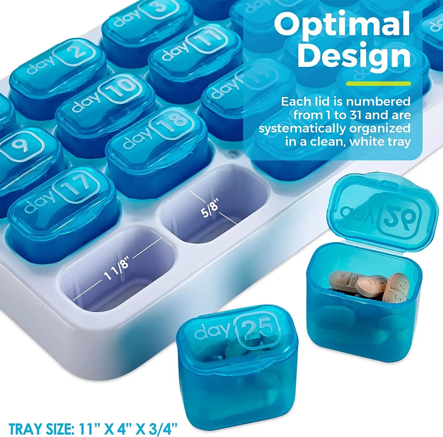 31-Day Monthly Pill Organizer ( Portable Removable Medication Pods)