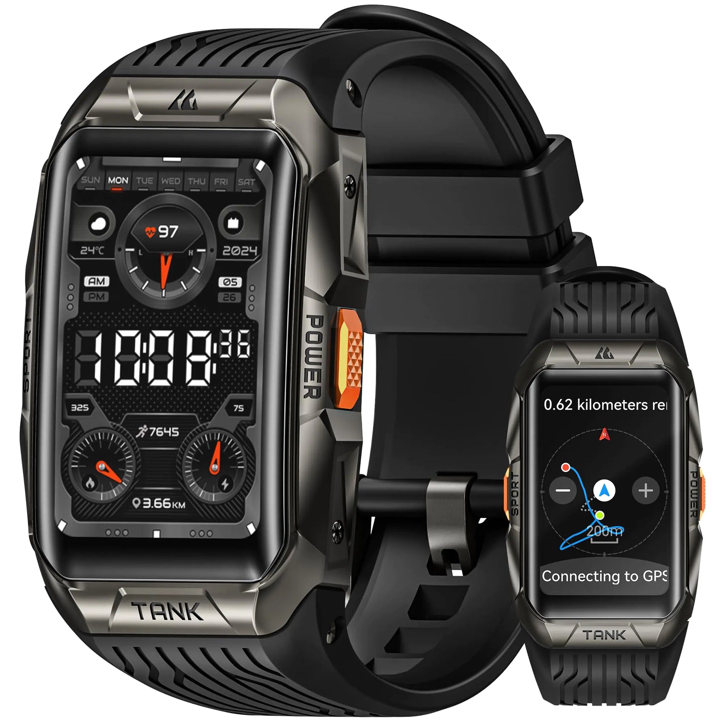 HOTMIFIT GPS Smart watch for Men Women 3D Curved Glass Full Stainless Steel Body 6 Satellite Positioning Compass 100M Waterproof Answer/Make Call 1.64" AMOLED Screen Compatible for Android iOS