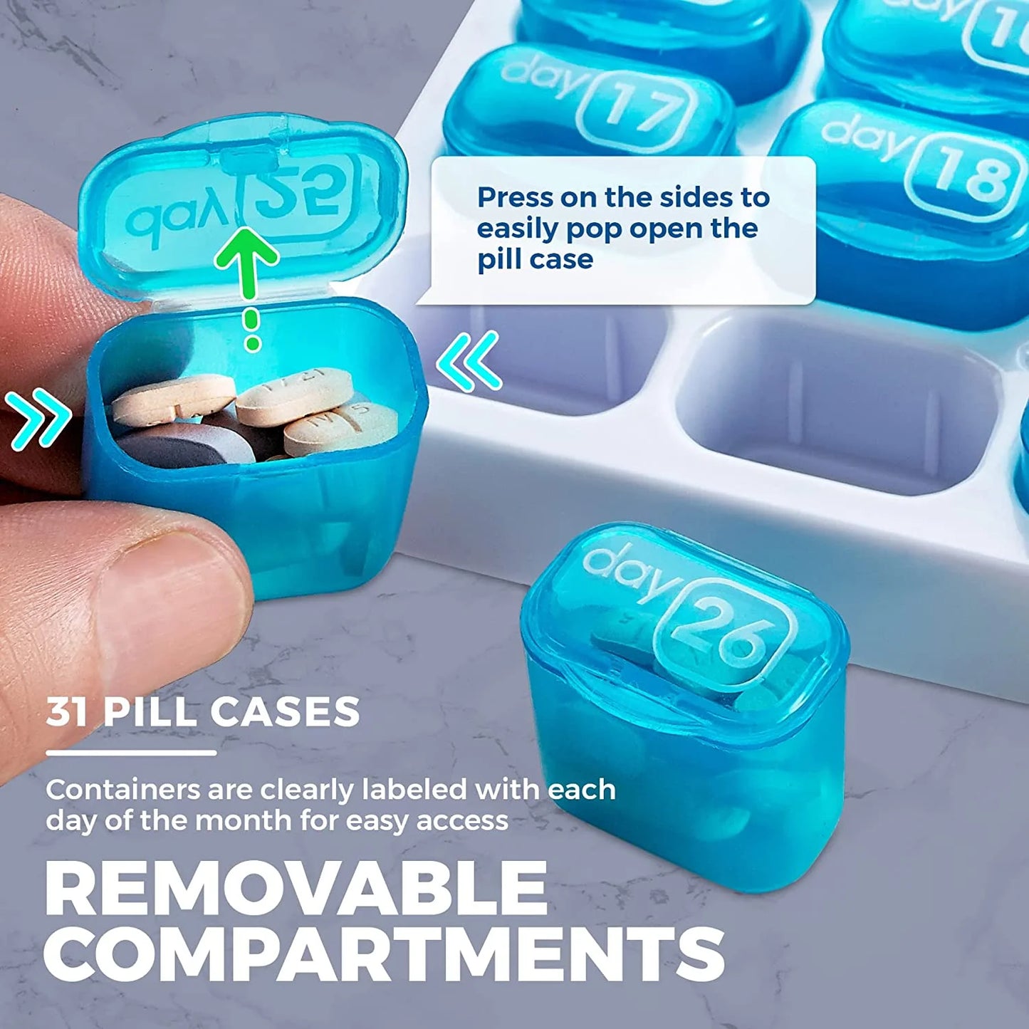 31-Day Monthly Pill Organizer ( Portable Removable Medication Pods)