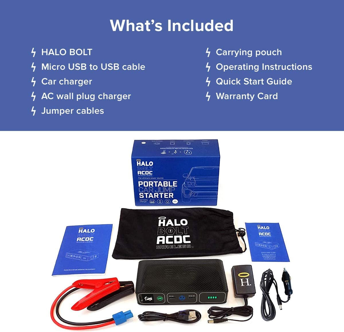 HALO Bolt Wireless Laptop Power Bank - 44400 MWh Portable Phone Laptop Charger Car Jump Starter with AC Outlet and Car Charger, Rose Gold