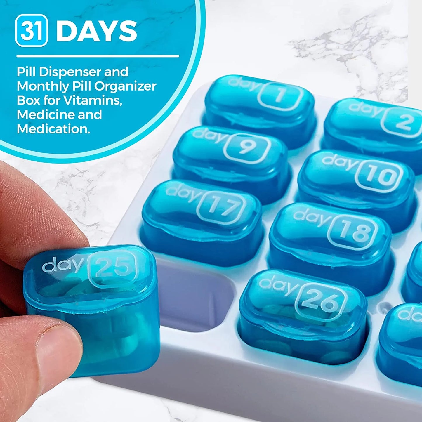 31-Day Monthly Pill Organizer ( Portable Removable Medication Pods)