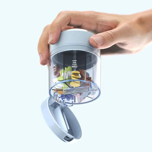 Portable 7-Day Mini Medication Dispenser Box with Pill Cutter, 3-A-Day Medication Storage