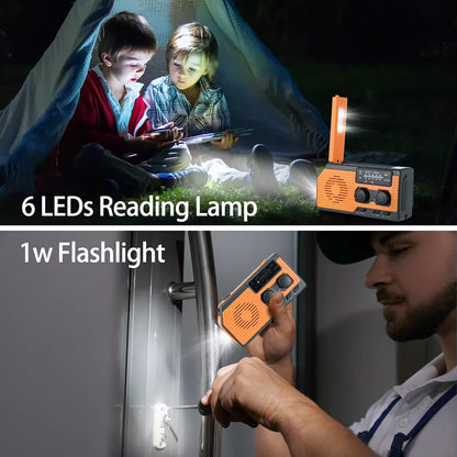 5000Mah Portable Radio Hand Crank Solar USB Charging AM/FM/WB NOAA Weather Radio Emergency LED Flashlight Power Bank for Outdoor