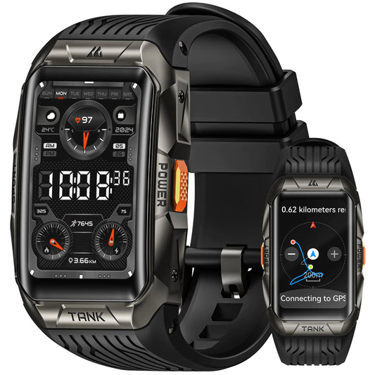 HOTMIFIT GPS Smart watch for Men Women 3D Curved Glass Full Stainless Steel Body 6 Satellite Positioning Compass 100M Waterproof Answer/Make Call 1.64" AMOLED Screen Compatible for Android iOS