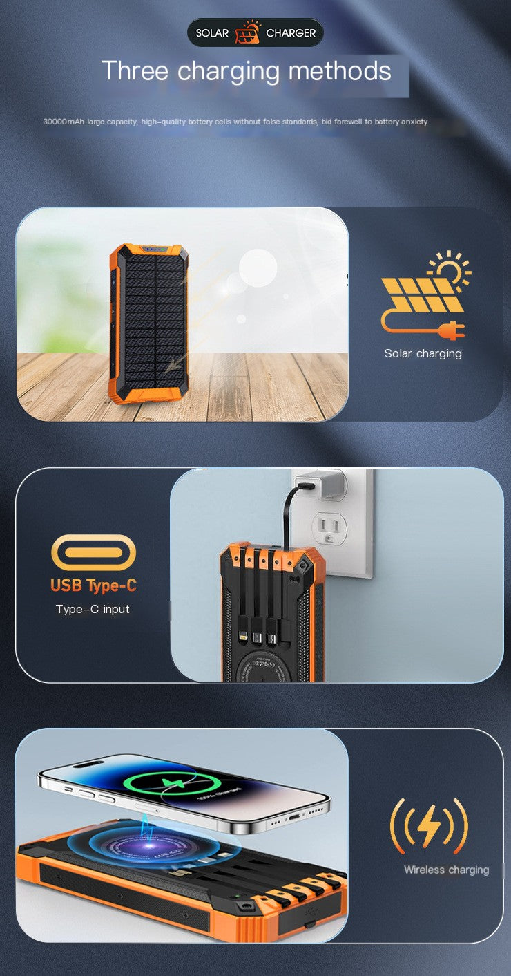 Outdoor High-Capacity Wireless Power Bank with LED Solar