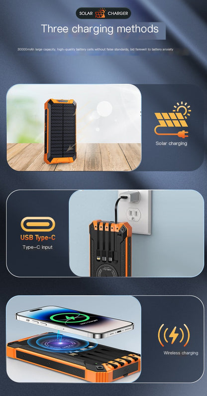Outdoor High-Capacity Wireless Power Bank with LED Solar
