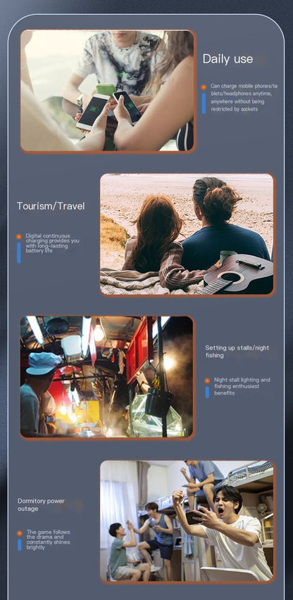 Outdoor High-Capacity Wireless Power Bank with LED Solar
