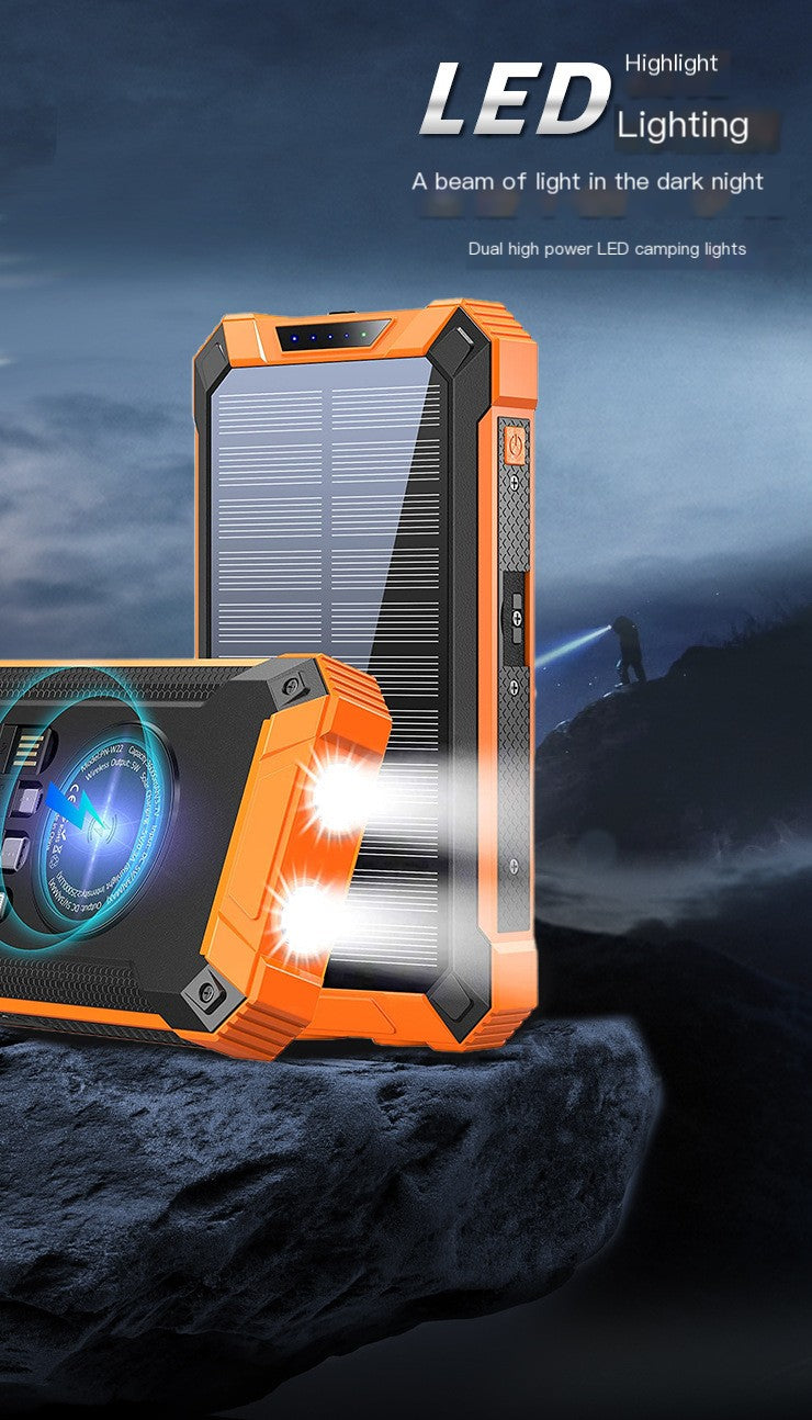 Outdoor High-Capacity Wireless Power Bank with LED Solar
