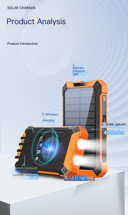 Outdoor High-Capacity Wireless Power Bank with LED Solar