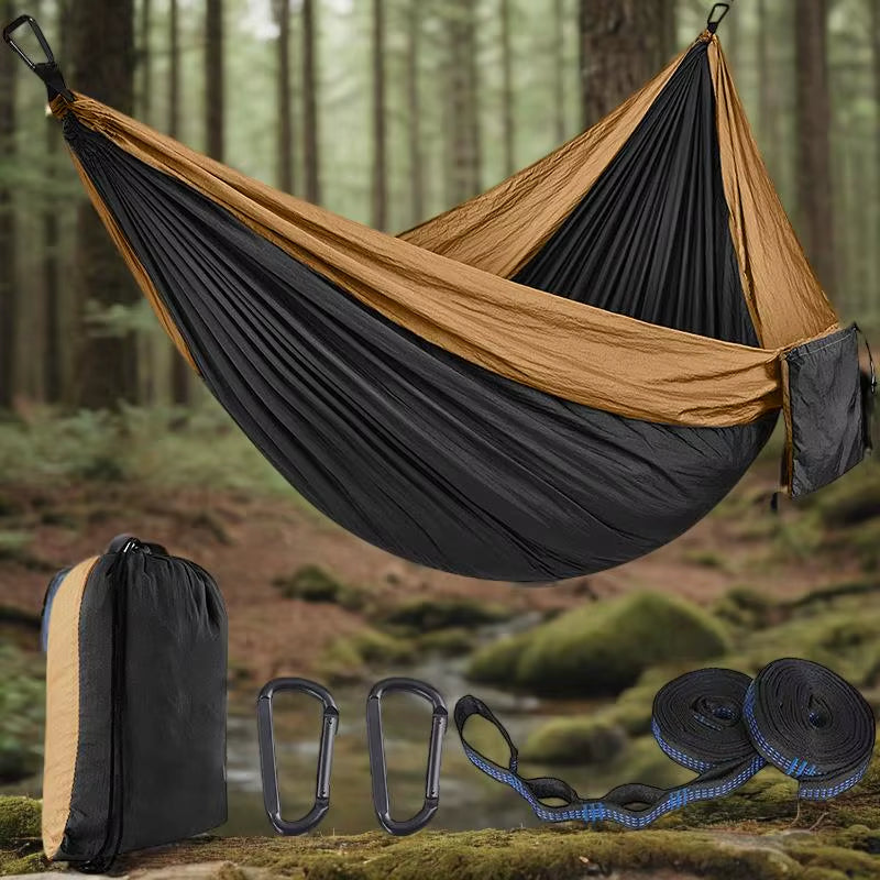Parachute Hammock with Hammock Straps and Black Carabiner Solid Color Camping Survival Travel Double Person Outdoor Furniture