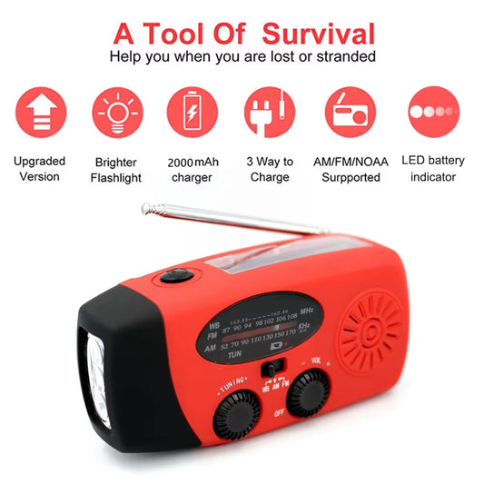 5000Mah Portable Radio Hand Crank Solar USB Charging AM/FM/WB NOAA Weather Radio Emergency LED Flashlight Power Bank for Outdoor