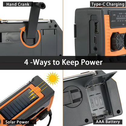 5000Mah Portable Radio Hand Crank Solar USB Charging AM/FM/WB NOAA Weather Radio Emergency LED Flashlight Power Bank for Outdoor
