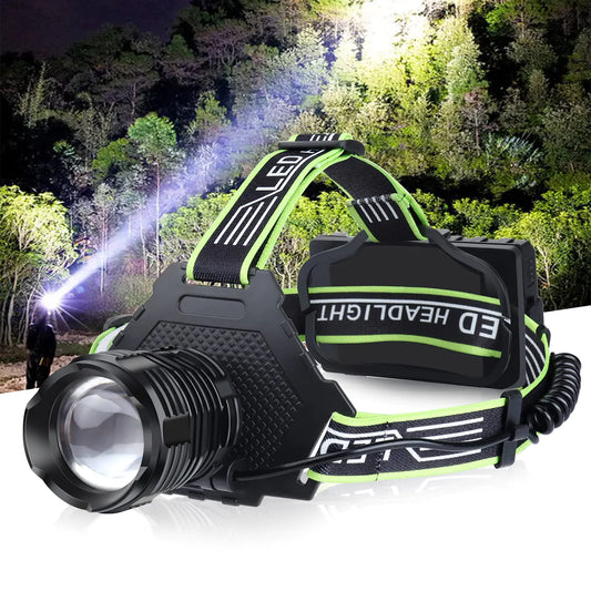 Rechargeable LED Headlamp 100000 High Lumens Headlamp Super Bright with 5 Modes IPX7 Waterproof 90° Adjustable Zoomable Head Lamp Flashlight for Outdoor Camping Running Hiking